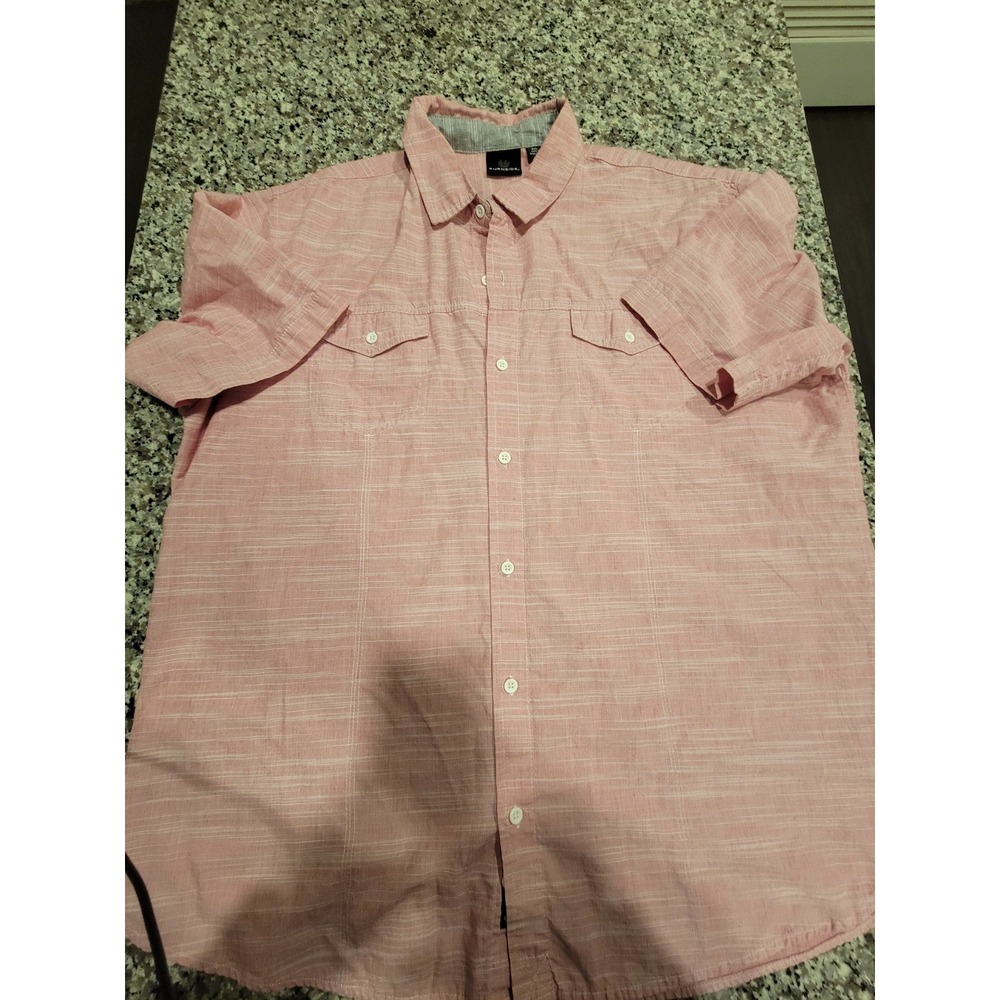 Burnside Mens Short Sleeve Button Up Shirt Pink Stripe‎ Size 2XL